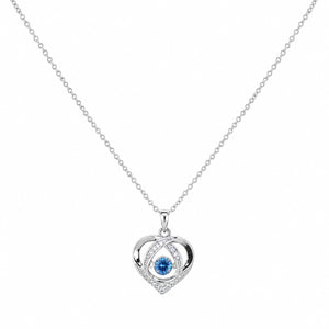 Alternate product view of the silver blue crystal heart necklace