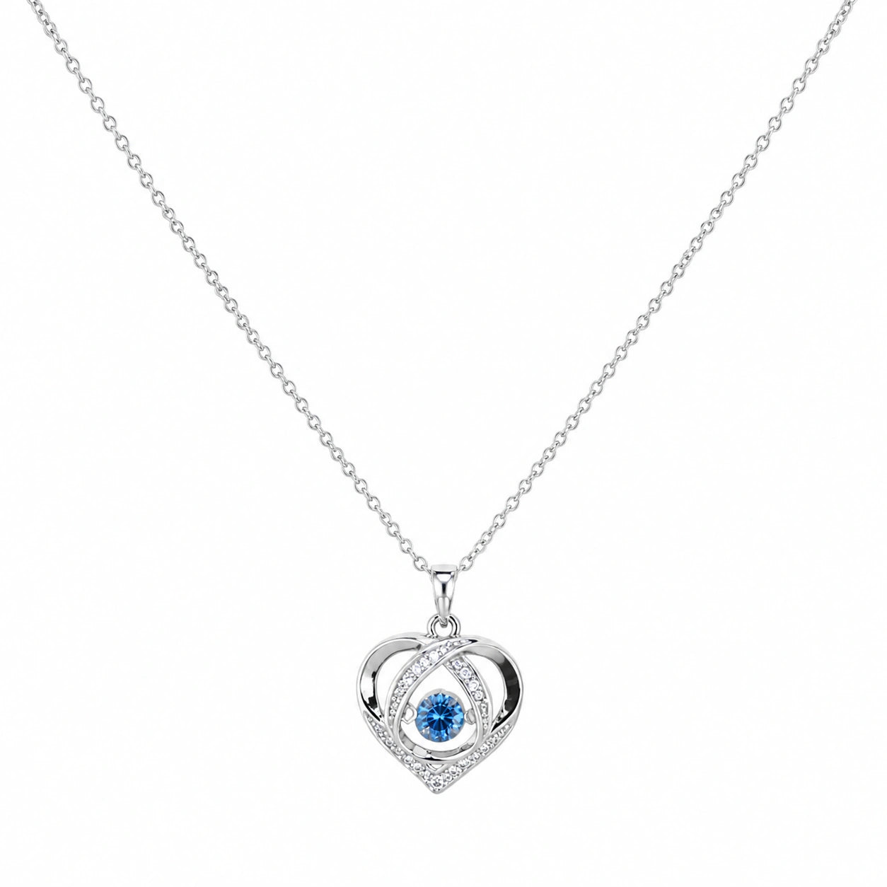Alternate product view of the silver blue crystal heart necklace