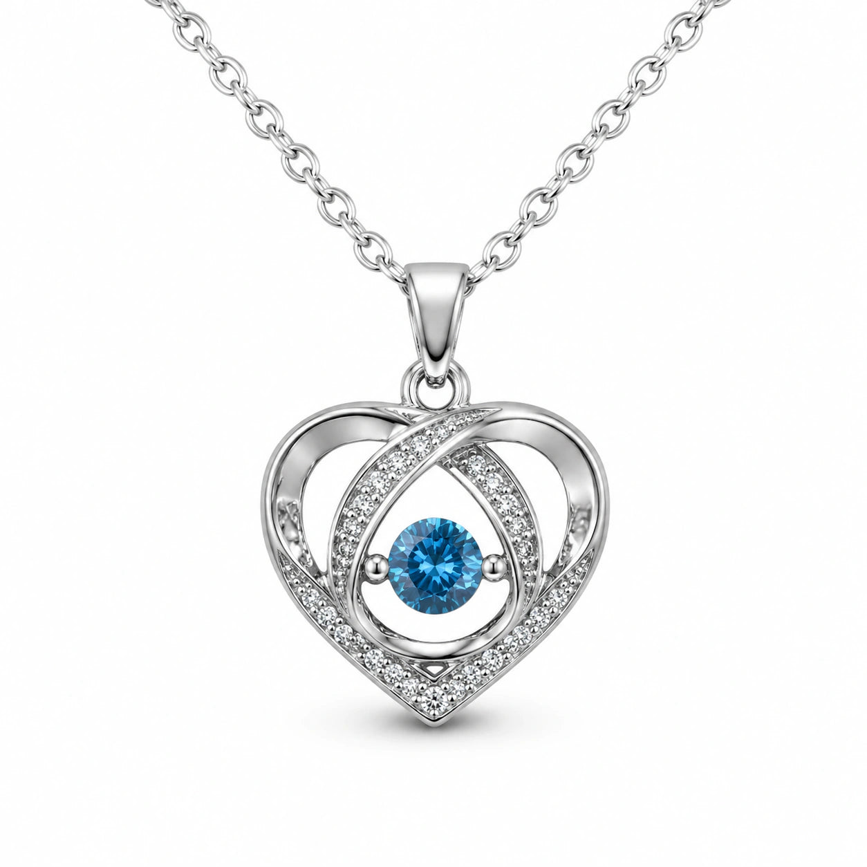 Korean-style silver blue crystal-style heart pendant necklace