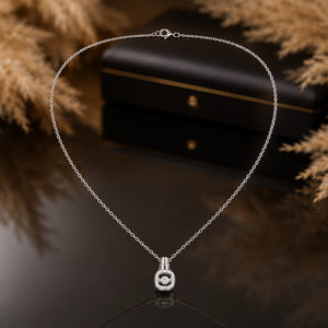 Alternate detail view of the silver crystal halo pendant