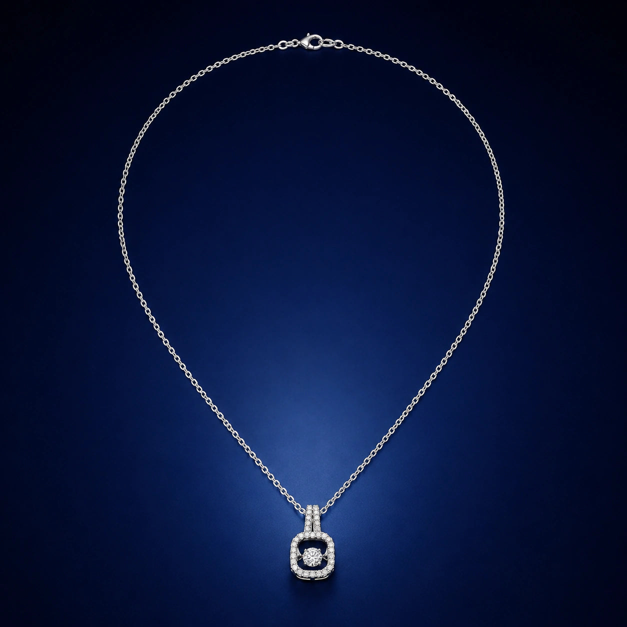 Silver crystal halo necklace styled in an elegant jewellery flat lay