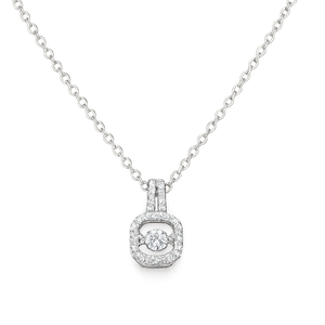 Korean-style silver crystal halo pendant necklace