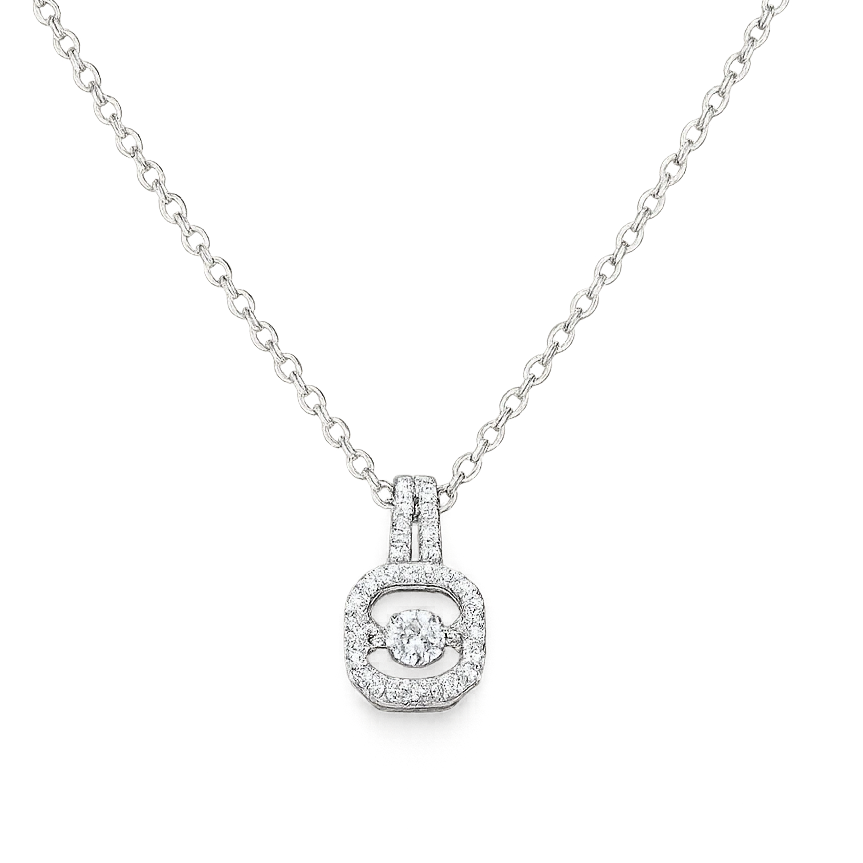 Korean-style silver crystal halo pendant necklace
