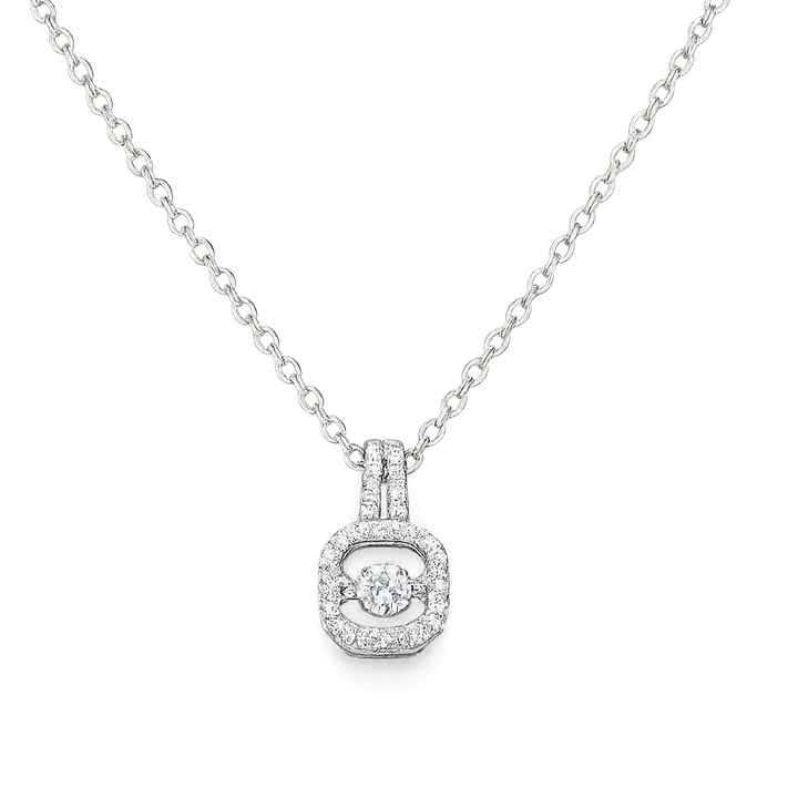 Korean-style silver crystal halo pendant necklace