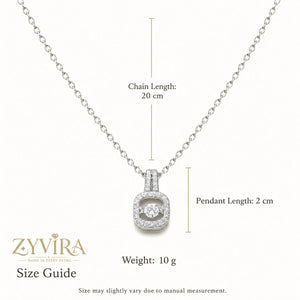 Size guide showing the proportions of the crystal halo pendant necklace