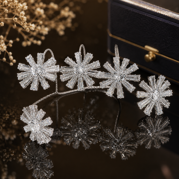 Silver-tone crystal starburst American Diamond handcuff bracelet