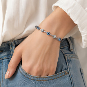 Alternate product view of the silver evil-eye charm bracelet