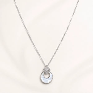 Alternate product view of the silver floral crystal halo necklace