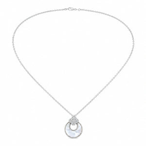 Silver floral crystal halo necklace on a dark jewellery studio display
