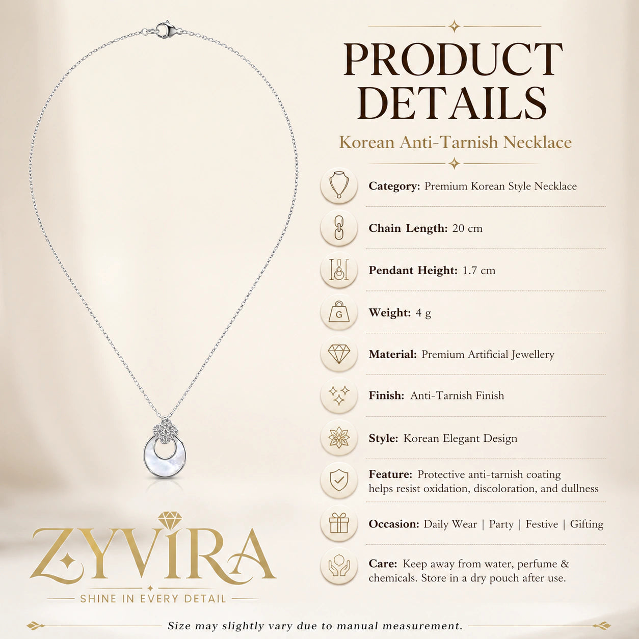 Product details card for the silver floral crystal halo necklace