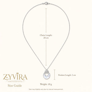 Size guide showing the proportions of the floral halo necklace