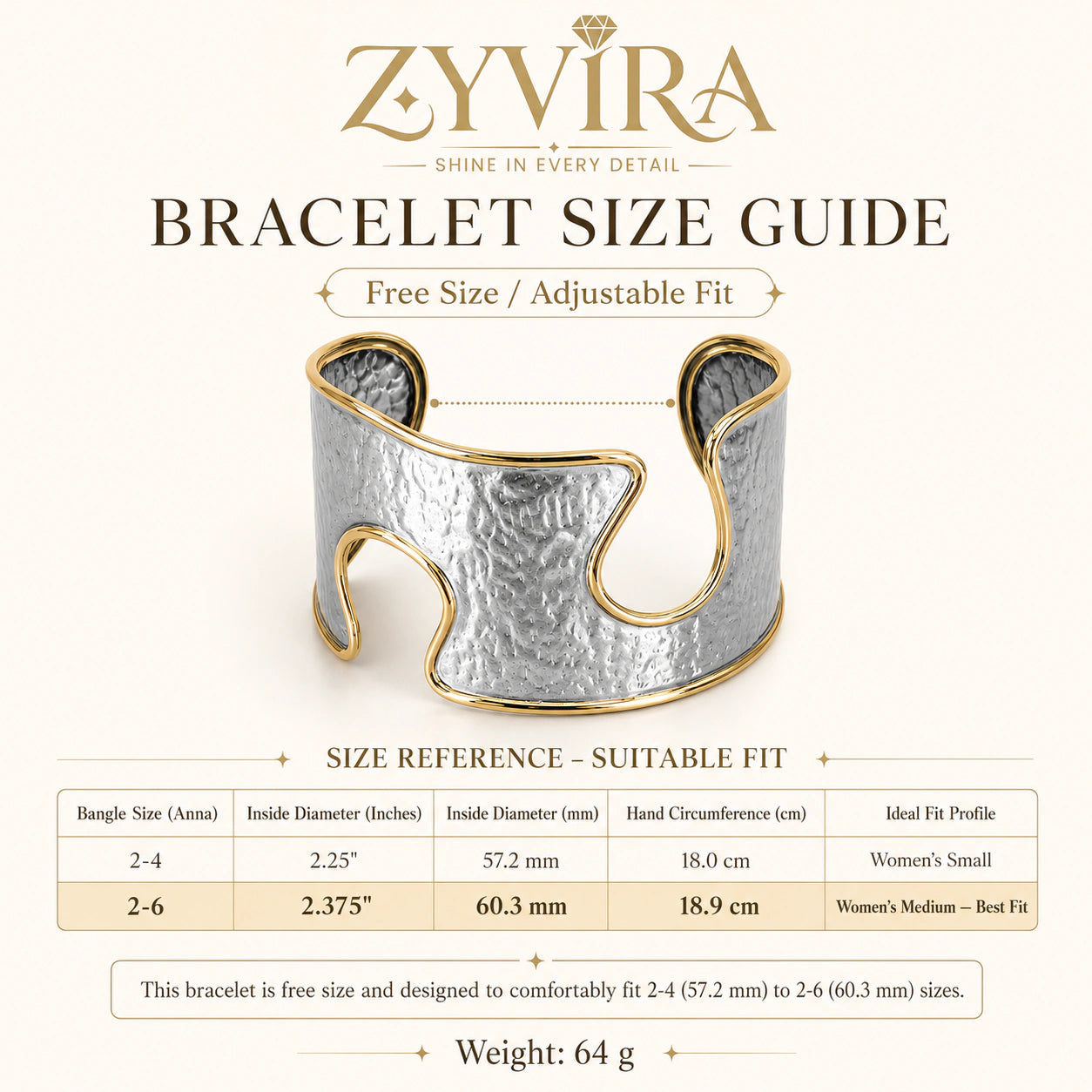 Open structure view of the two-tone hammered wave cuff