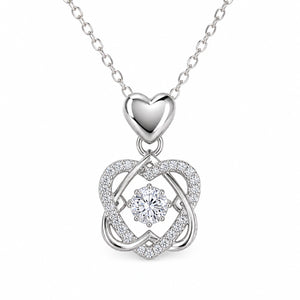 Korean-style silver interwoven heart crystal pendant necklace