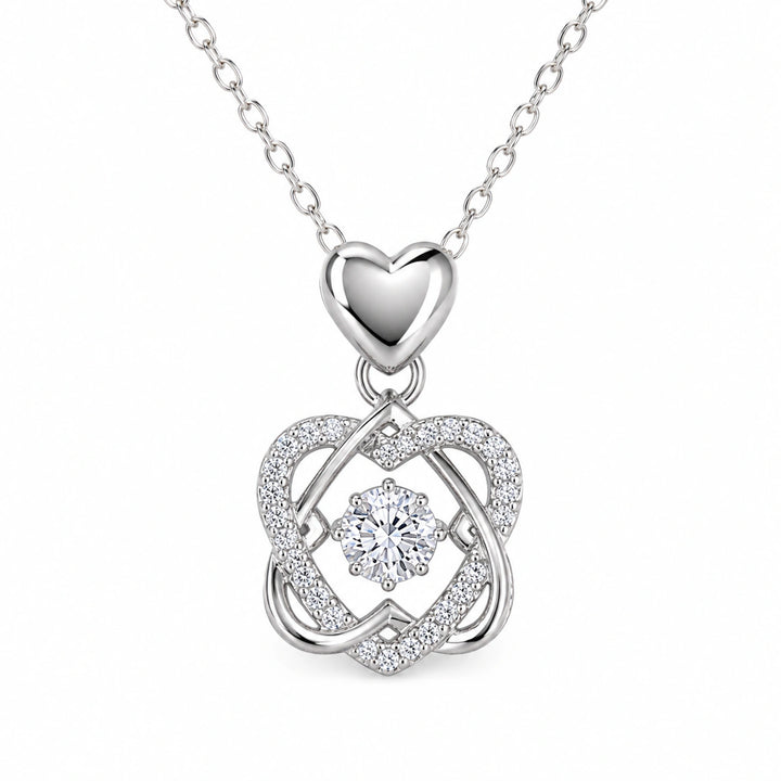 Korean-style silver interwoven heart crystal pendant necklace