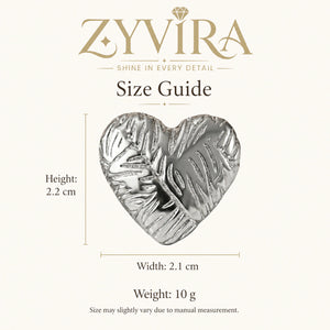 Size guide showing the proportions of leaf relief heart studs