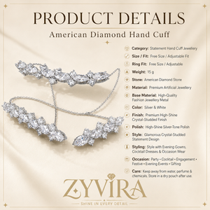 Silver marquise-cluster handcuff styled in an elegant jewellery flat lay