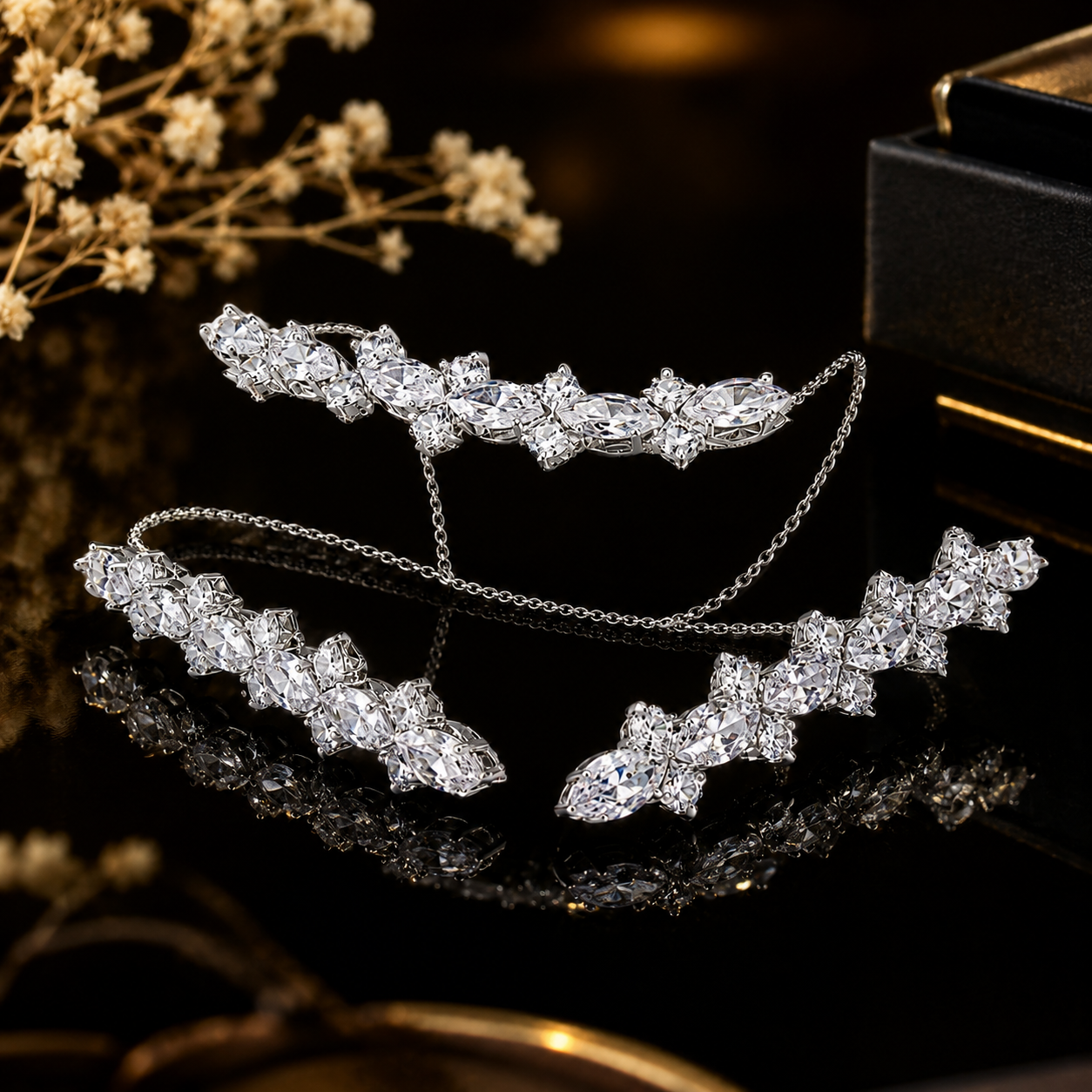 Silver-tone marquise cluster American Diamond handcuff bracelet