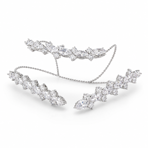 Side view of the silver marquise-cluster handcuff bracelet