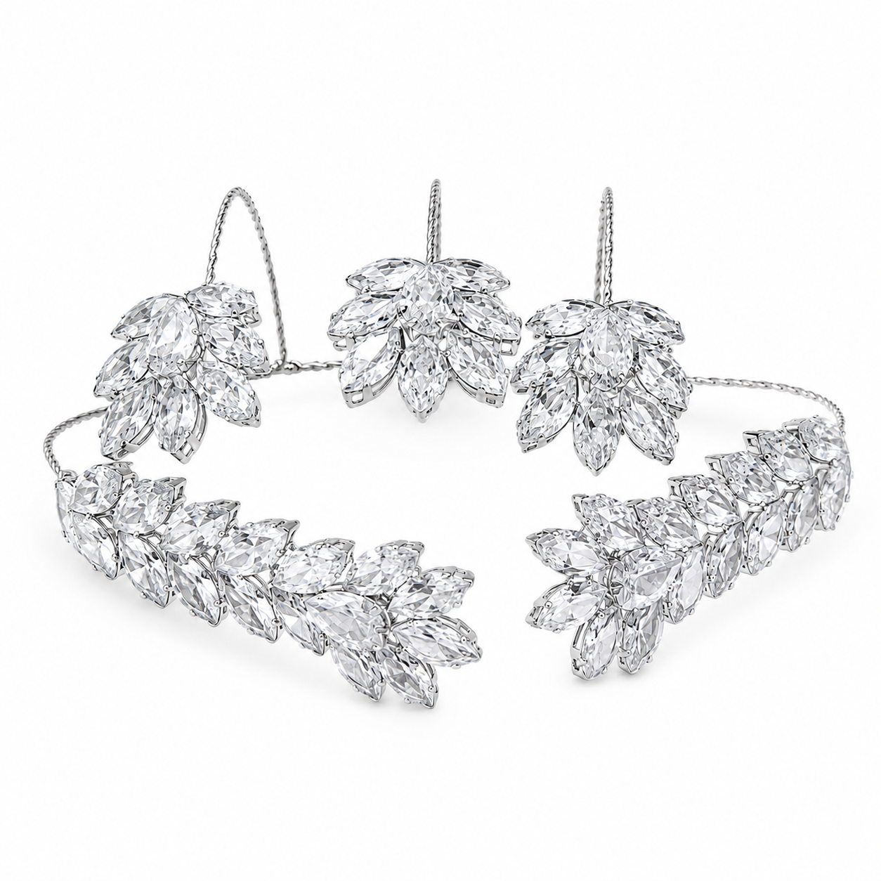 Alternate product view of the silver marquise-leaf handcuff