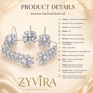 Silver marquise-leaf handcuff styled in an elegant jewellery flat lay