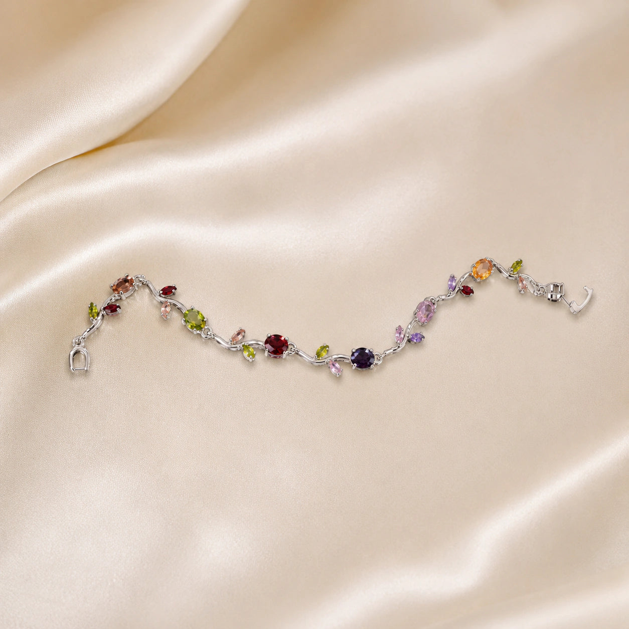 Alternate detail view of the multicolour tulip link bracelet