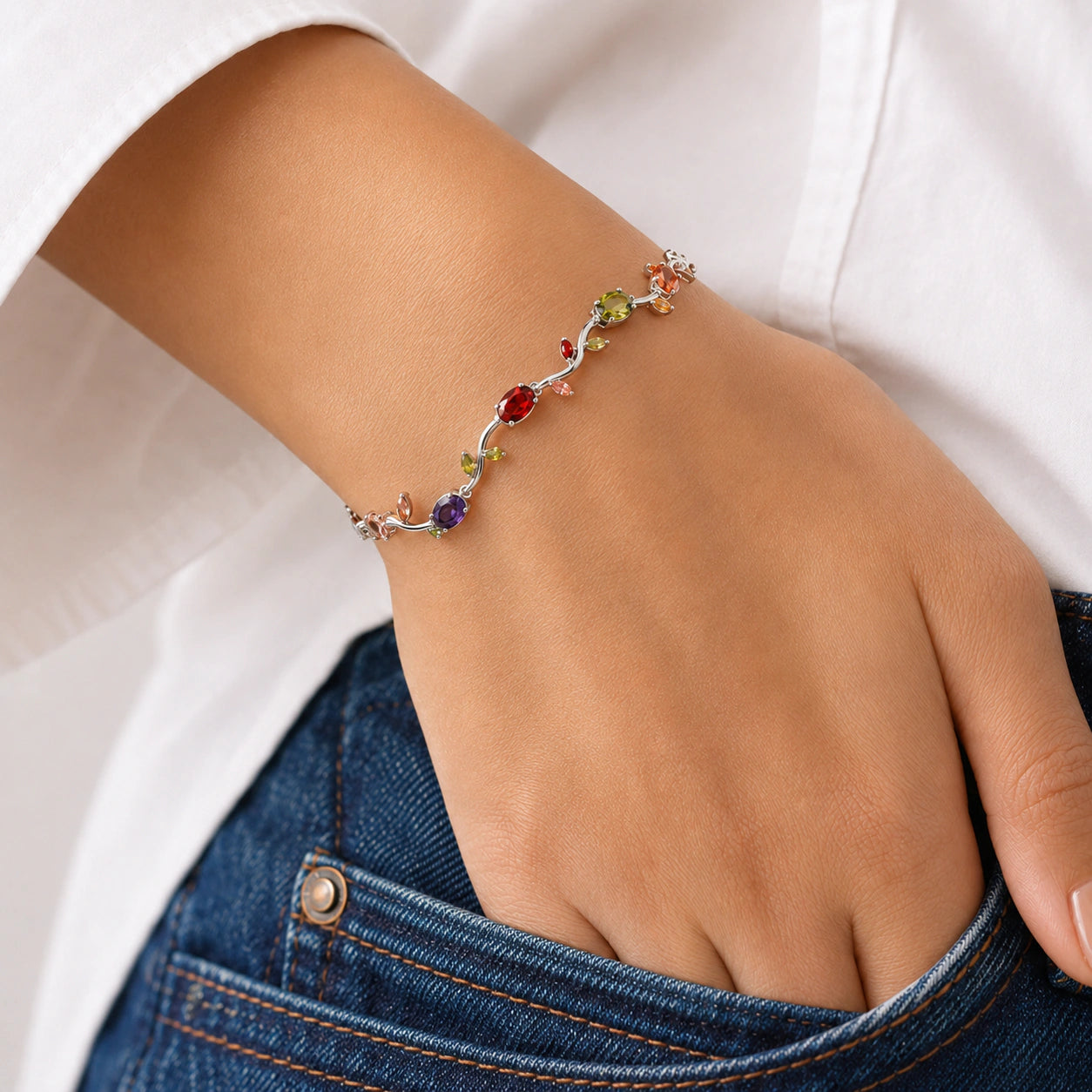 Alternate product view of the silver multicolour tulip bracelet