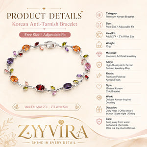 Silver multicolour tulip bracelet styled in an elegant jewellery flat lay