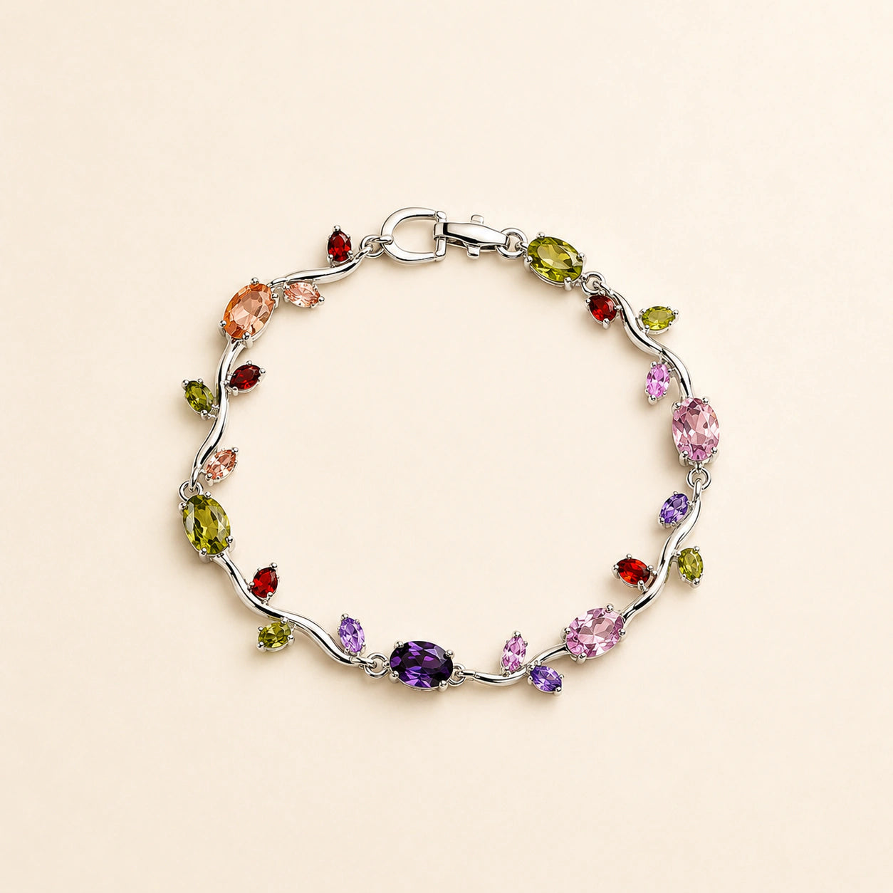 Close-up of multicolour tulips and crystal-style link detailing