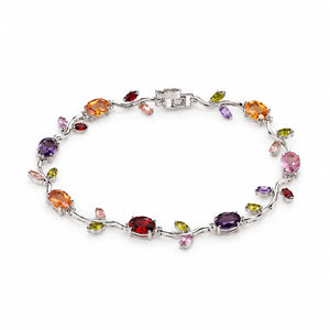 Silver-tone multicolour tulip crystal-style link bracelet