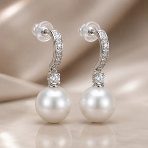 Korean-style silver pearl crystal-style drop earrings