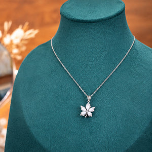 Alternate product view of the silver pearl floral necklace