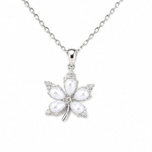 Korean-style silver pearl-style floral pendant necklace