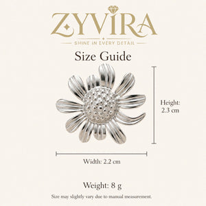 Angled view of silver ribbed daisy stud earrings