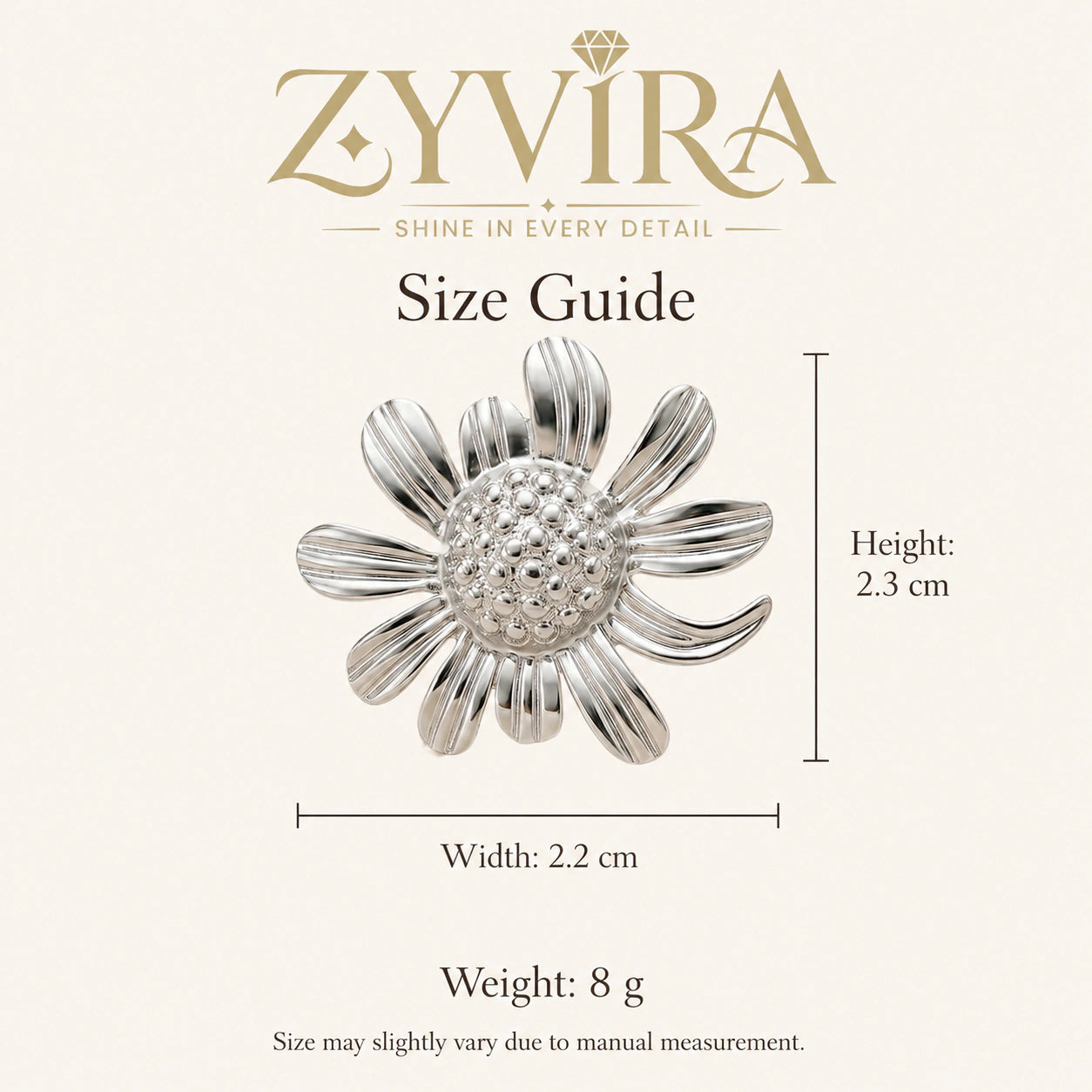Angled view of silver ribbed daisy stud earrings