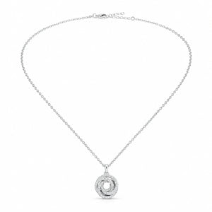Angled view of the silver spiral bloom pendant necklace