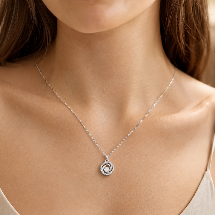Korean-style silver-tone spiral bloom pendant necklace