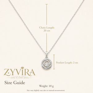 Size guide showing the proportions of the spiral bloom necklace