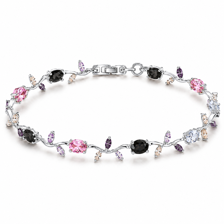 Silver-tone tulip multicolor crystal-style link bracelet