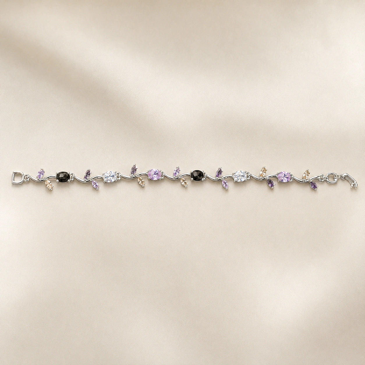 Alternate detail view of the silver tulip crystal bracelet