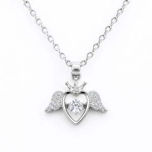 Korean-style silver winged heart pendant necklace