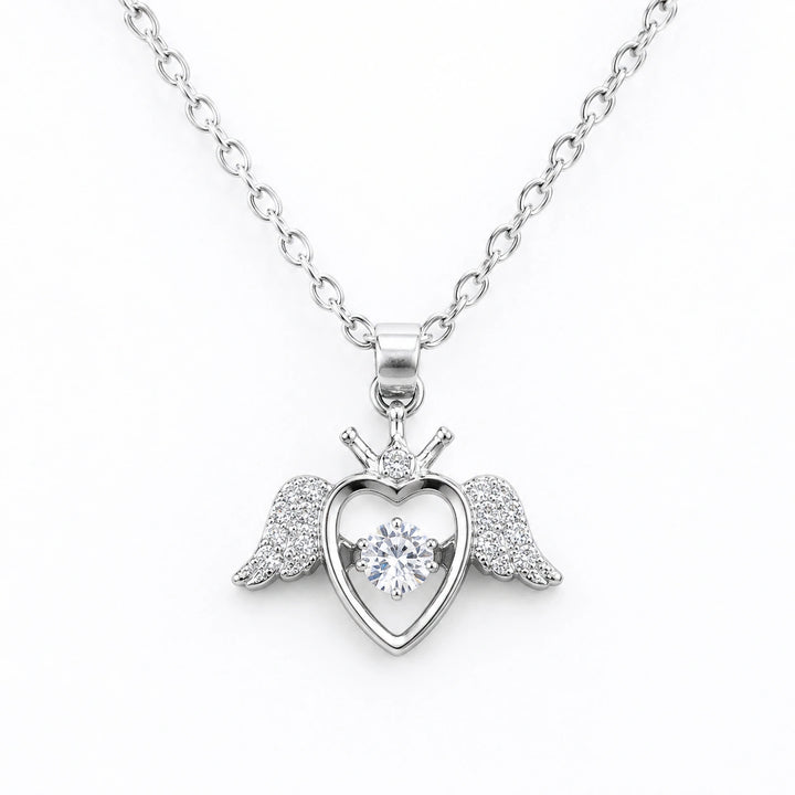 Korean-style silver winged heart pendant necklace