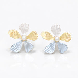 Western sky blue floral pearl drop earrings