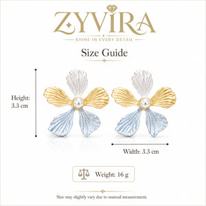 Size guide showing the proportions of sky blue floral earrings