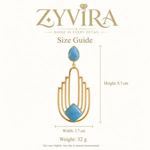 Size guide showing the proportions of sky blue chandelier earrings