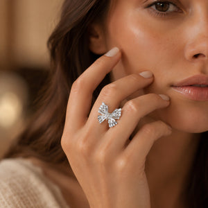 Alternate product view of the two-tone crystal butterfly ring