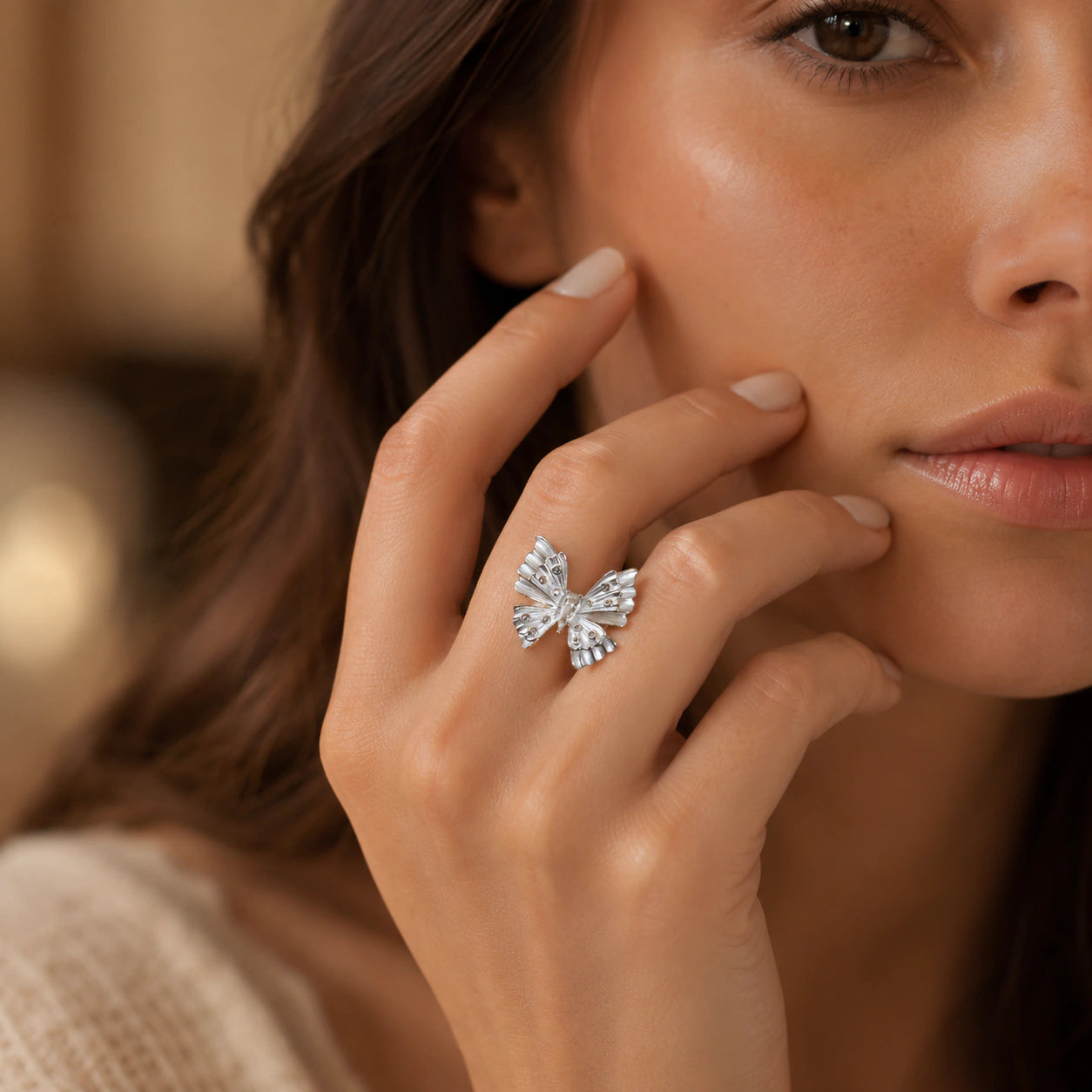 Alternate product view of the two-tone crystal butterfly ring