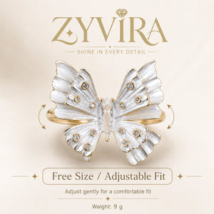 Open adjustable view of the two-tone butterfly ring