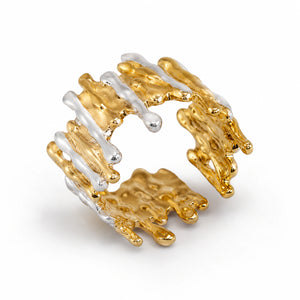 Two-tone molten drip sculptural open ring