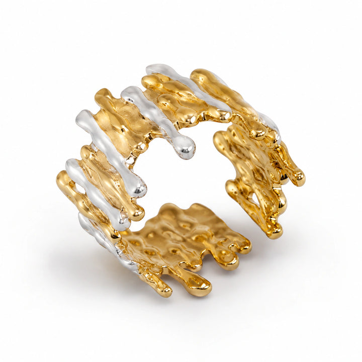 Two-tone molten drip sculptural open ring