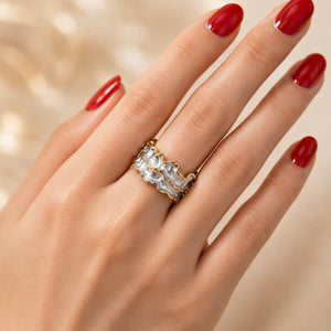 Angled view of the two-tone molten wave ring